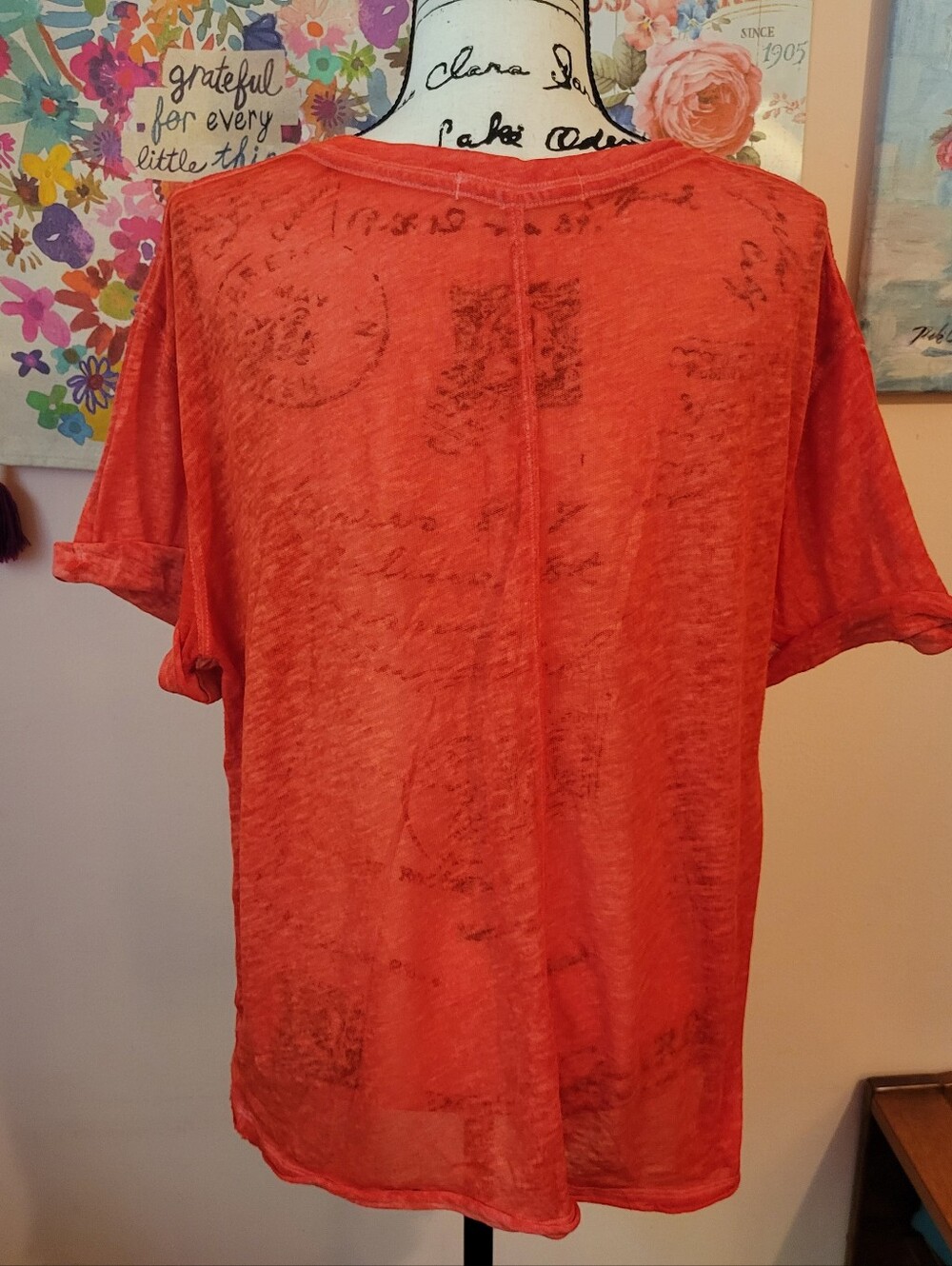 Free People We The Free Relaxed Fit Cassidy Oversized In Poppy Raw Hem Tee M,EUC - Picture 10 of 16